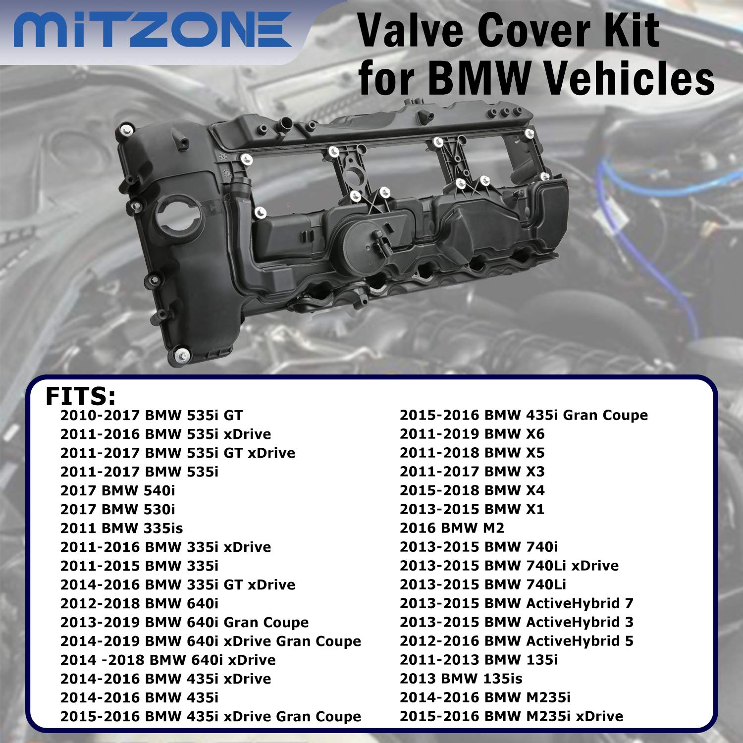 Mitzone N55 Engine Valve Cover With Gasket Bolts Kit & Oil Cap For Bmw 2010-2017 335I 535I 2011-2019 X5 X3 X6 2013-2015 740I 740Li 3.0L Part# 11127570292